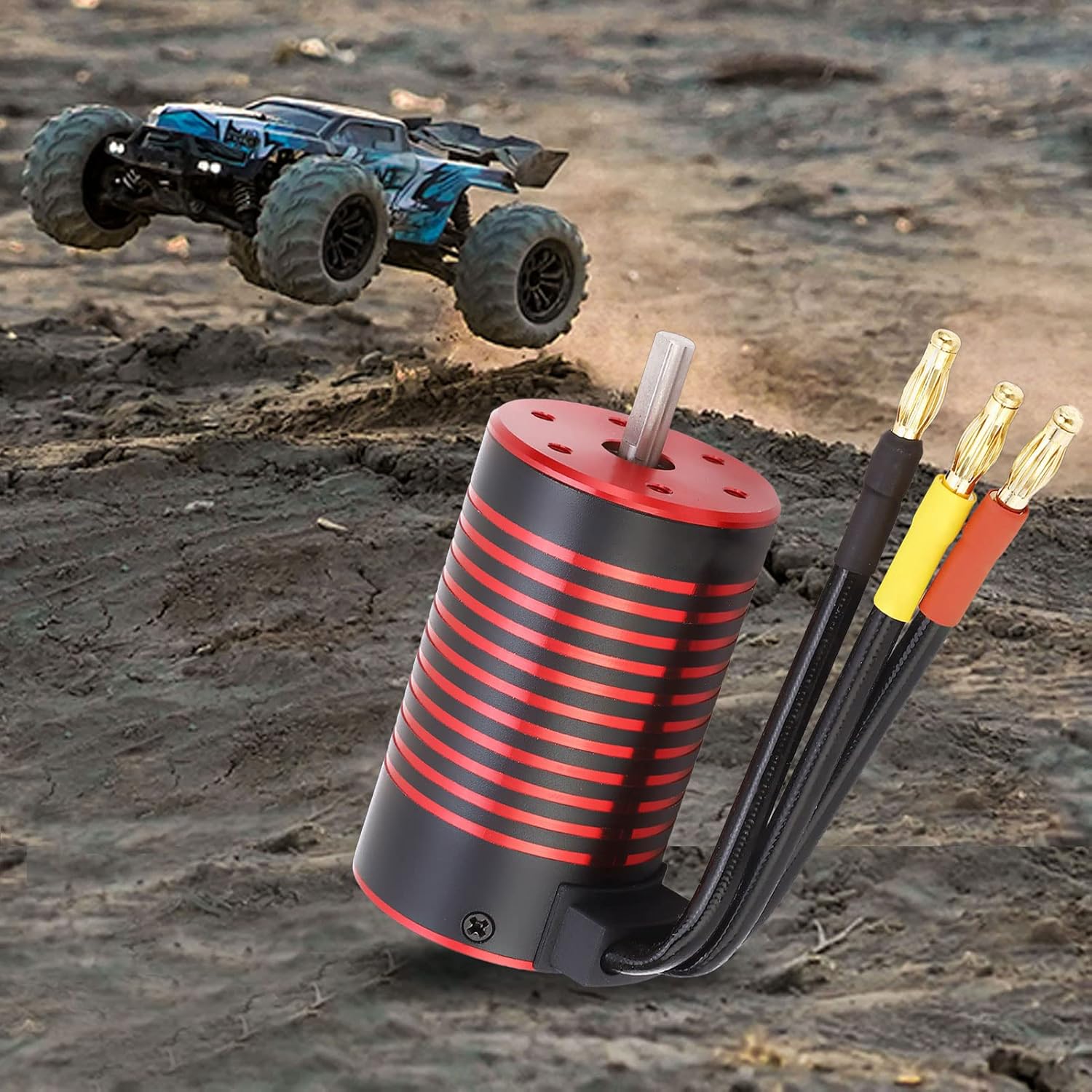 RC Car Brushless Motor, Aluminum Alloy 4 Poles 3660 Brushless Motor Upgrade Parts for 1/8 1/10 Remote Control Car (4200KV)