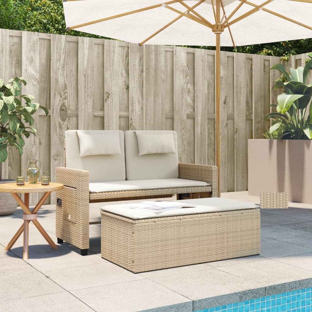Garden Bench Beige PE Rattan, Powder-Coated Steel, Polyester Medium,Reclining Garden Bench for Patio & – Comfortable Outdoor Lounge Chair with Poly Rattan Finish Patio Furniture