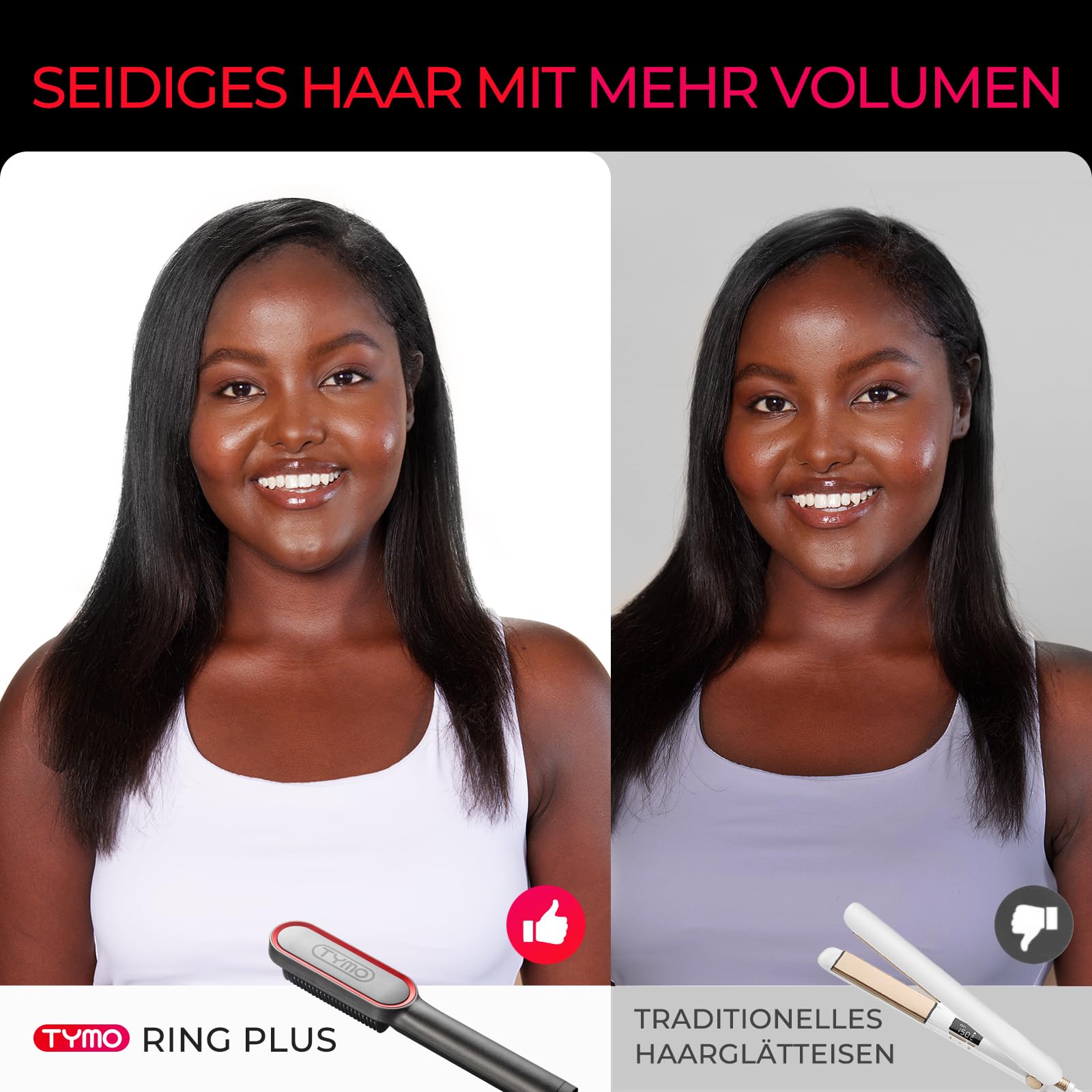 TYMO Haarglätter Bürste - Schnelles Glätten, Ionen Glättbürste, Anti-Frizz, 9 Temperatureinstellungen, LCD-Bildschirm, Schnelle Aufheizung, Verbrühungsschutz, Schwarz