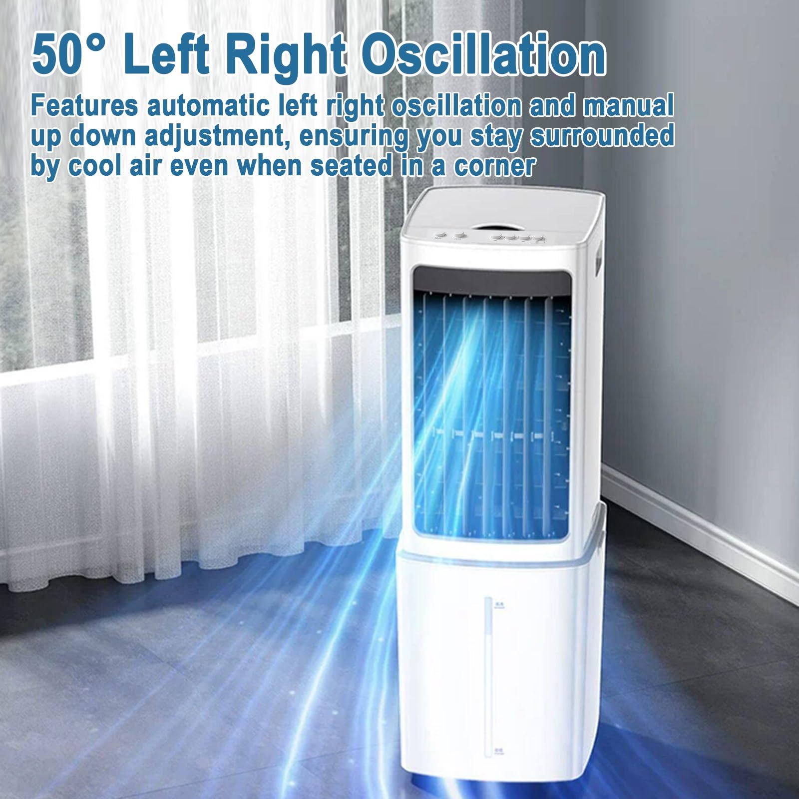 Aire Acondicionado Portátil sin Tubo, Enfriador de Aire, 6m Alcance, Oscilación 50°, Hielo, 69x25x29 cm, Habitación