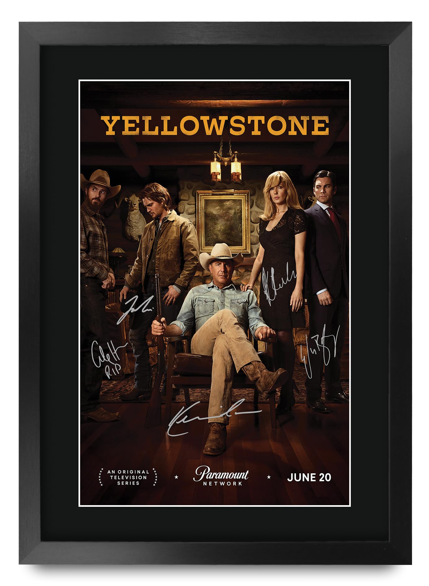 HWC Trading FR A3 Yellowstone Cadeaux Imprimé Affiche autographe signée pour les fans de télévision - A3 Encadré