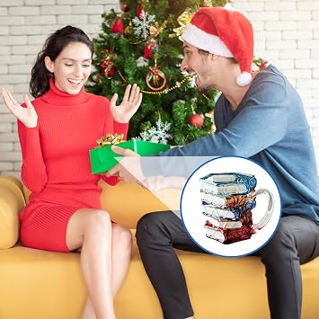 Painted Book Coffee Mug 315ml, Novelty Glass Mug, for Teacher, Book Lovers