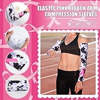 Vista 2 de Panitay 40 pares de mangas de concientización sobre el cáncer de mama, mangas de compresión para brazos, mangas de compresión para brazos, mangas