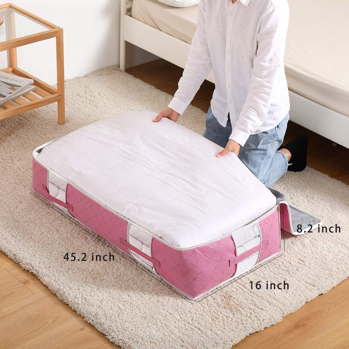Baseshop Under Bed Storage Containers 4-pack Large Capacity Clothes Organizers Underbed Storage Organizer for Bedding,Clothes,Blankets Shoes Clear Window Pink
