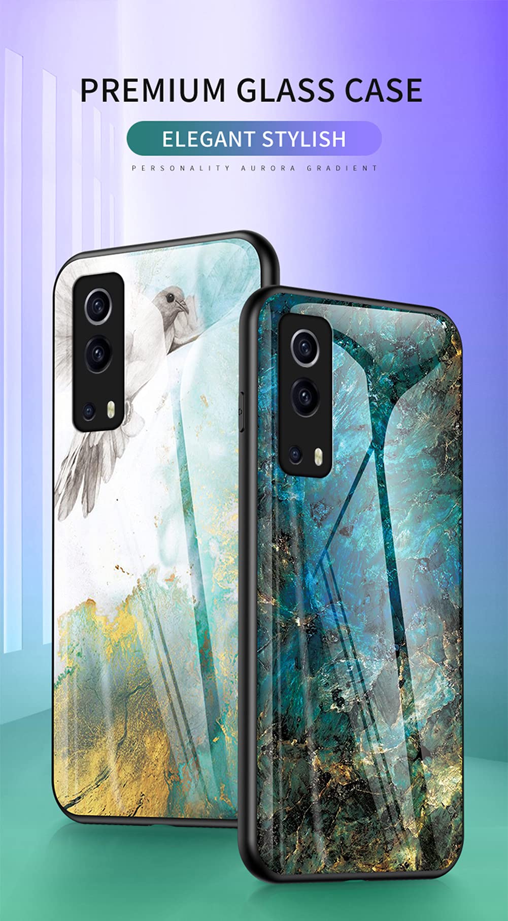 SHIEID Custodia Per Vivo Y72 5G / IQOO Z3 - Cover In Vetro Temperato Sfumato (Luminoso Stellato) Con Bordo TPU Morbido