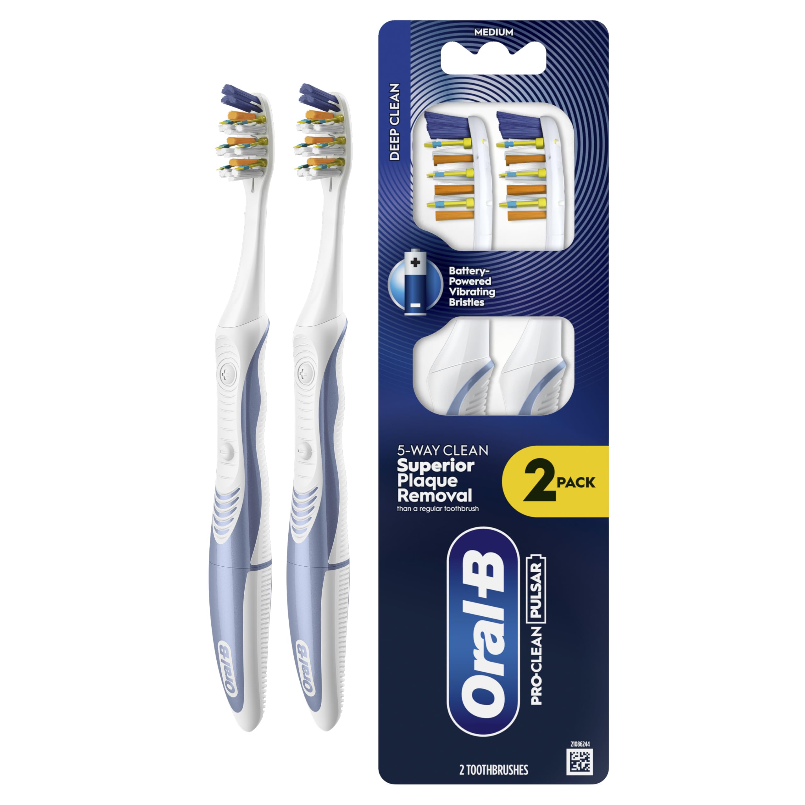 Oral-B Pro-Clean Pulsar Battery Toothbrush Medium Bristles 2 Pack 5-Way Plaque