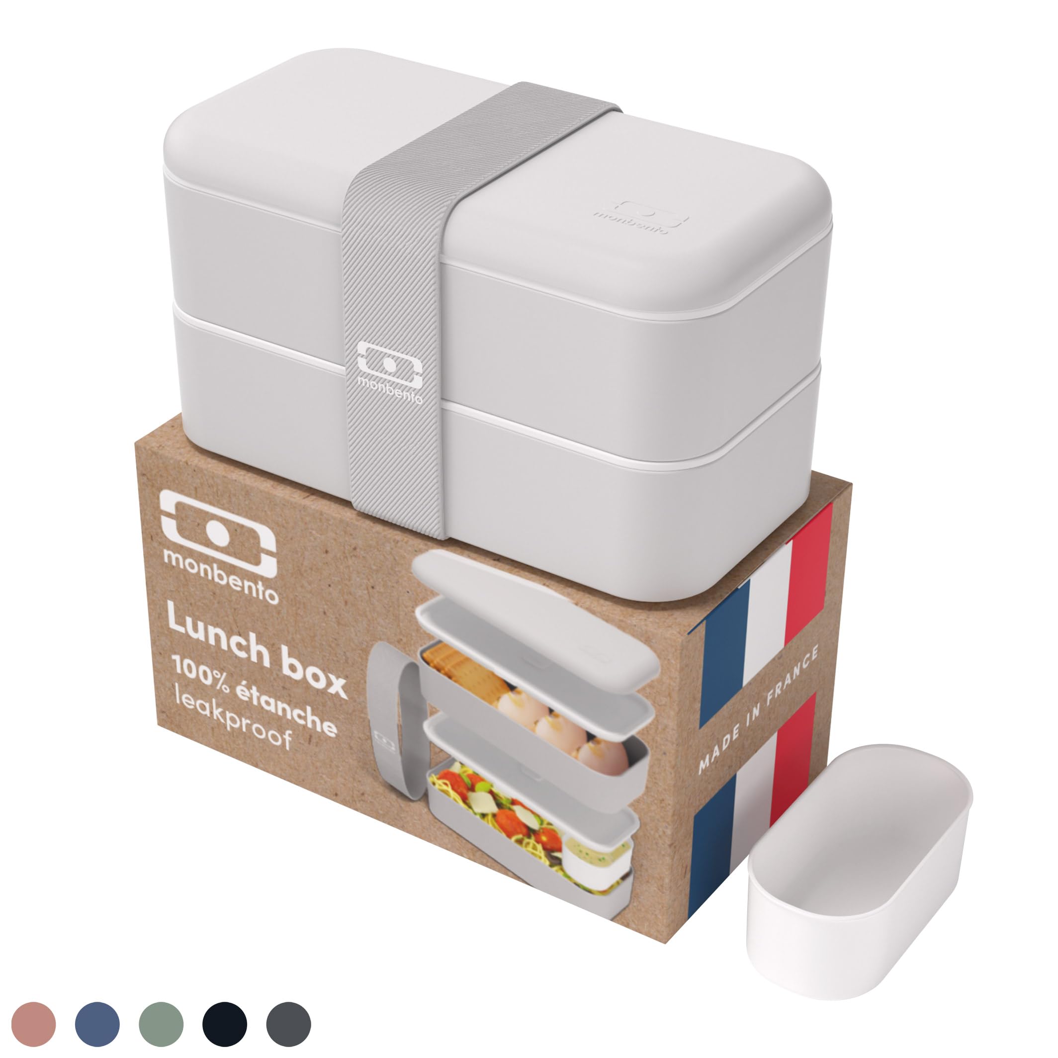 monbento - Bento Box MB Original Coton with Compartments Made in France - 2 Tier Leakproof Lunch Box for Work/School Lunch Packing and Meal Prep - BPA Free - Food Grade Safe Food Containers - Grey