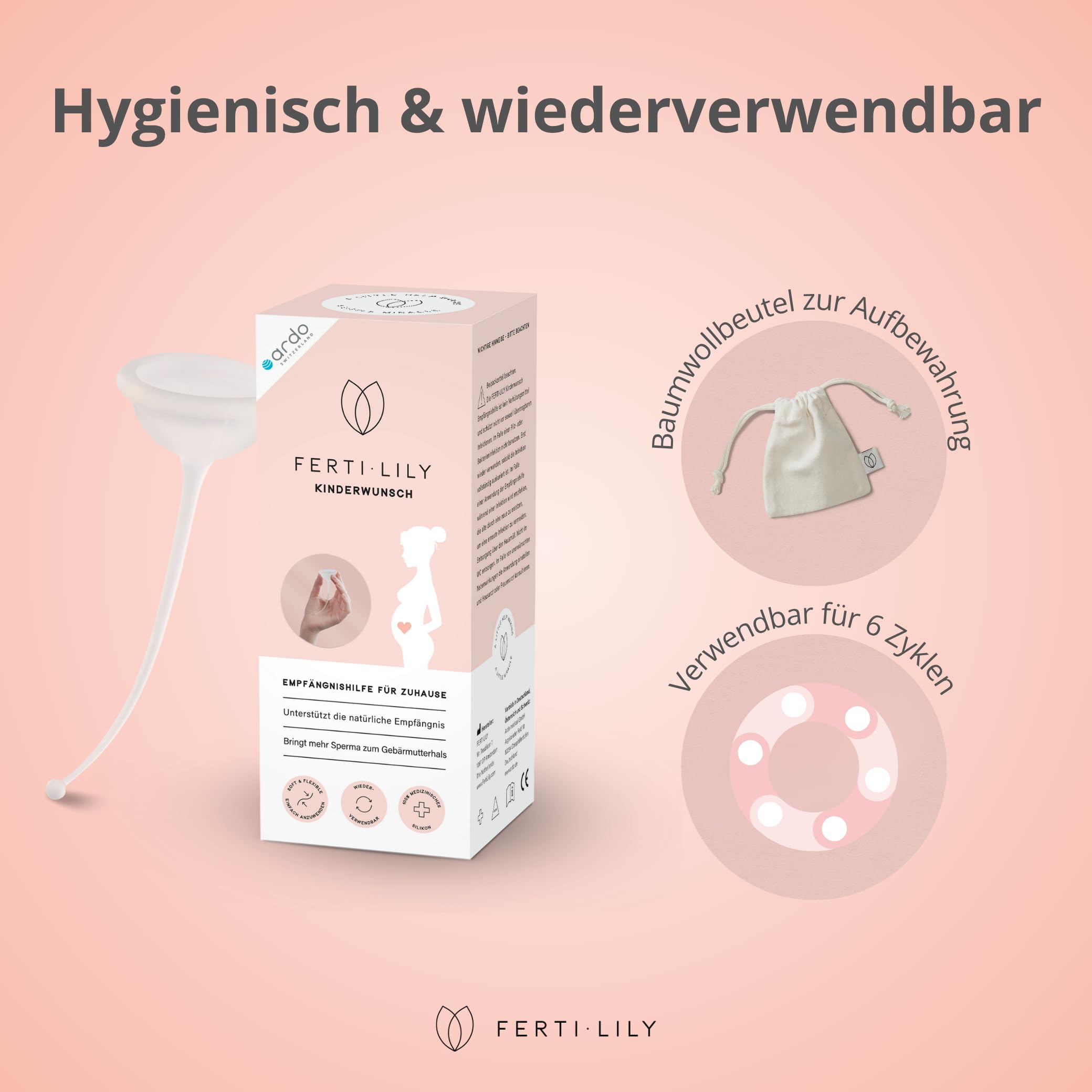 Ardo FERTI-LILY Kinderwunsch Empfängnishilfe, Schwangerschafts Hilfsmittel - natürlich sanft hormonfrei - Anwendung für zuhause, 100% medizinisches Silikon, Babyplanung & Schwanger werden