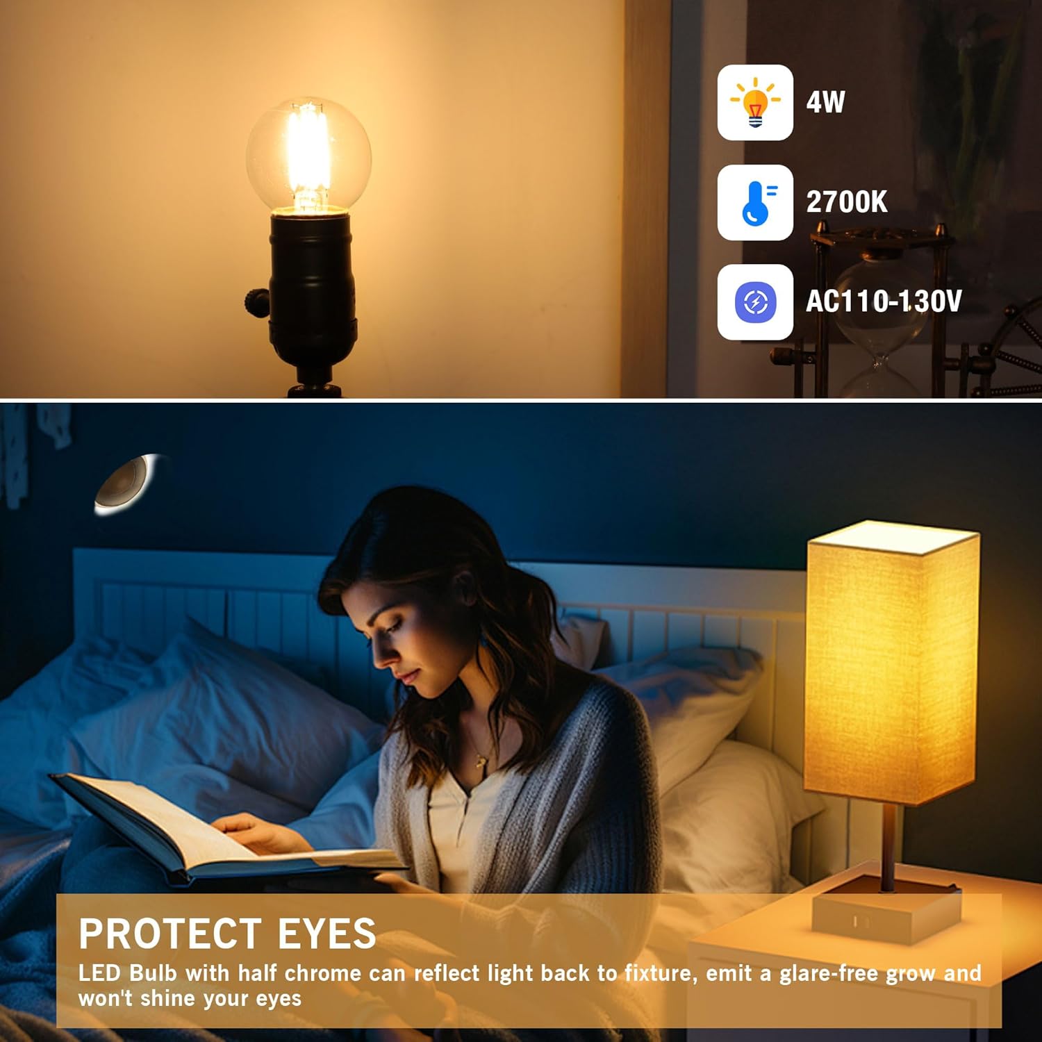 Dimmable LED G16.5 Light Bulb 40W Equal 4W,Small Round Light Bulbs Globe Short Light Bulbs for Chandelier,Lamp,Bathroom Vanity,Sconce,Warm White 2700K 400LM,Pack of 6
