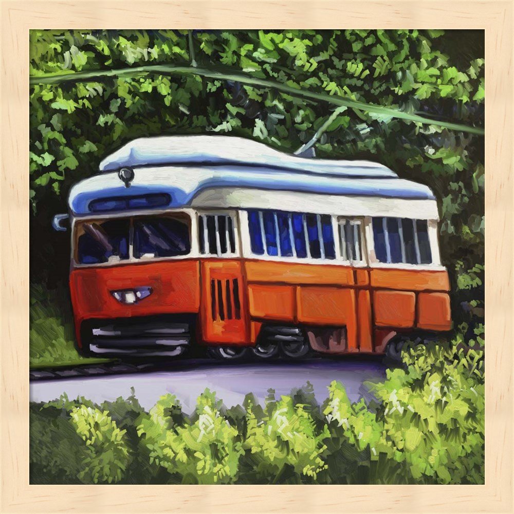 Great Art Now Orange Trolley by Howie Green Fine Art Print with Wood Box Frame and Glass Cover, 13 x 13 inches