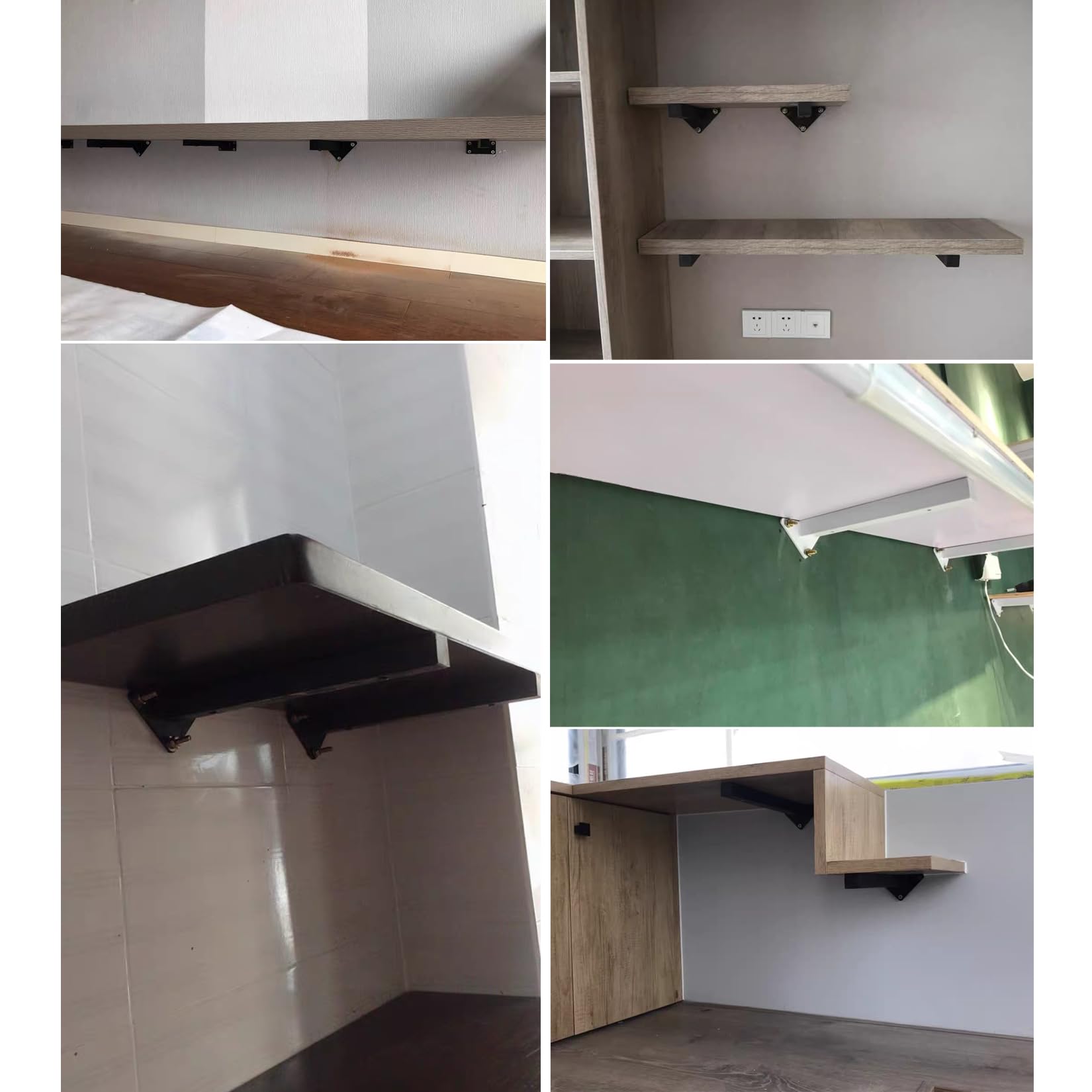 2 Piezas Soportes para Estantes Pesados,Palomilla para Estanterías de Pared,Escuadras Estanterias Metalicas para Estanterías Cocina Exhibición Pared,con Tornillos (40cm,Negro)