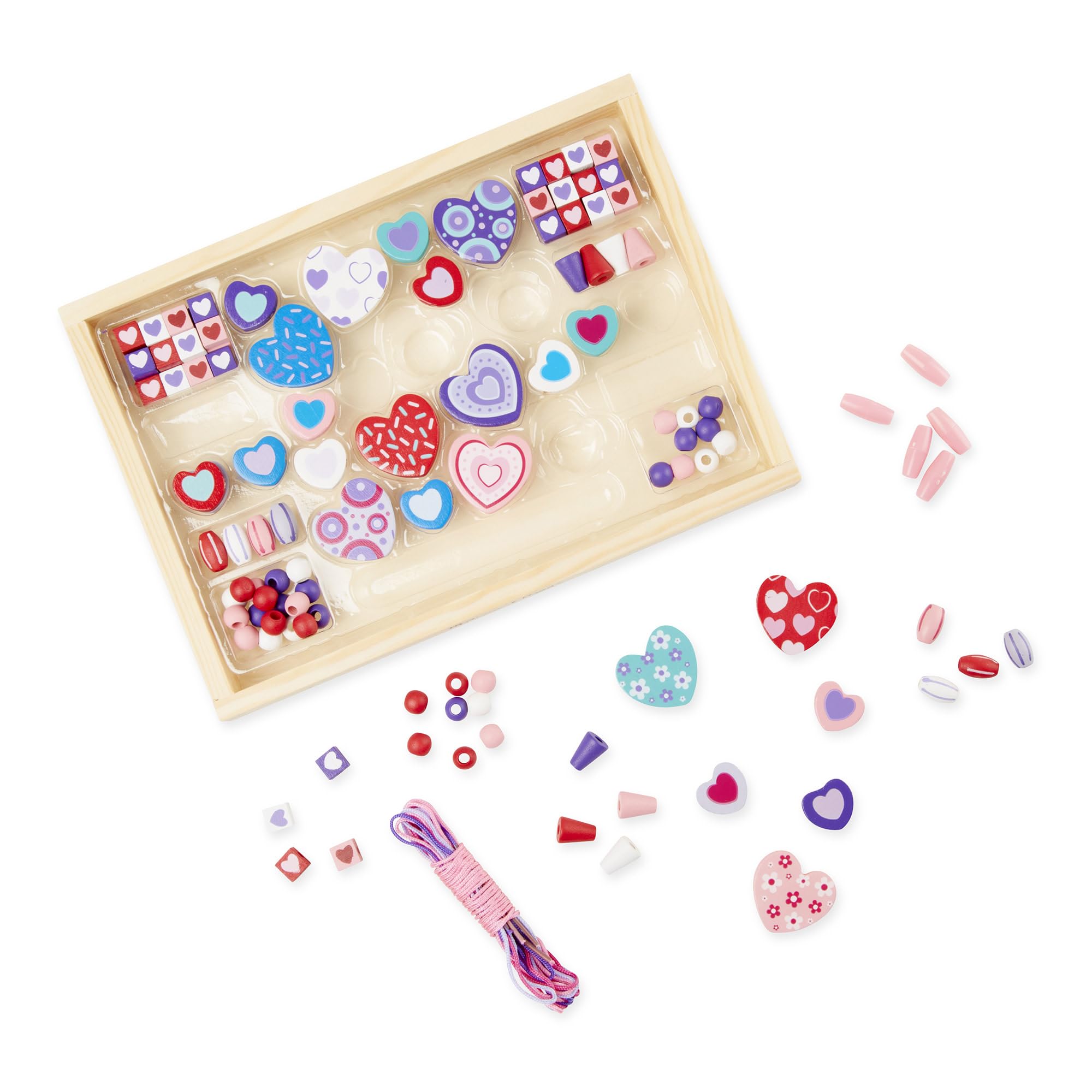 Melissa & Doug Perline per Braccialetti e Collane - Cuoricini, Kit Fai Da Te Perline, Idee Regalo per Bambine e Bambini, In Legno, 5+ Anni