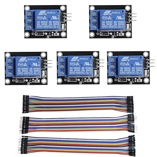 Geekstory 5Pcs 1 Channel 5V Relay Module SRD05VDCSLC With 20CM 20Pin Dupont Cable for Arduino