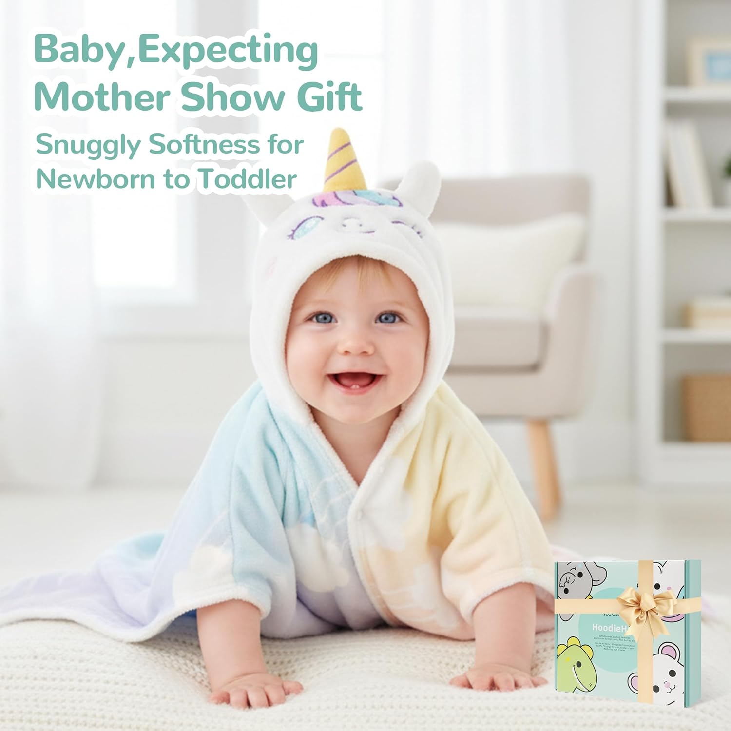 HECCEI 2-Pack Toddler Hooded Bath Towels – Unicorn & Elephant Set – Soft Absorbent Baby Bath Capes – Cute Animal Theme Gifts for Newborn Girls & Boys – Large Size (0-5 Years)