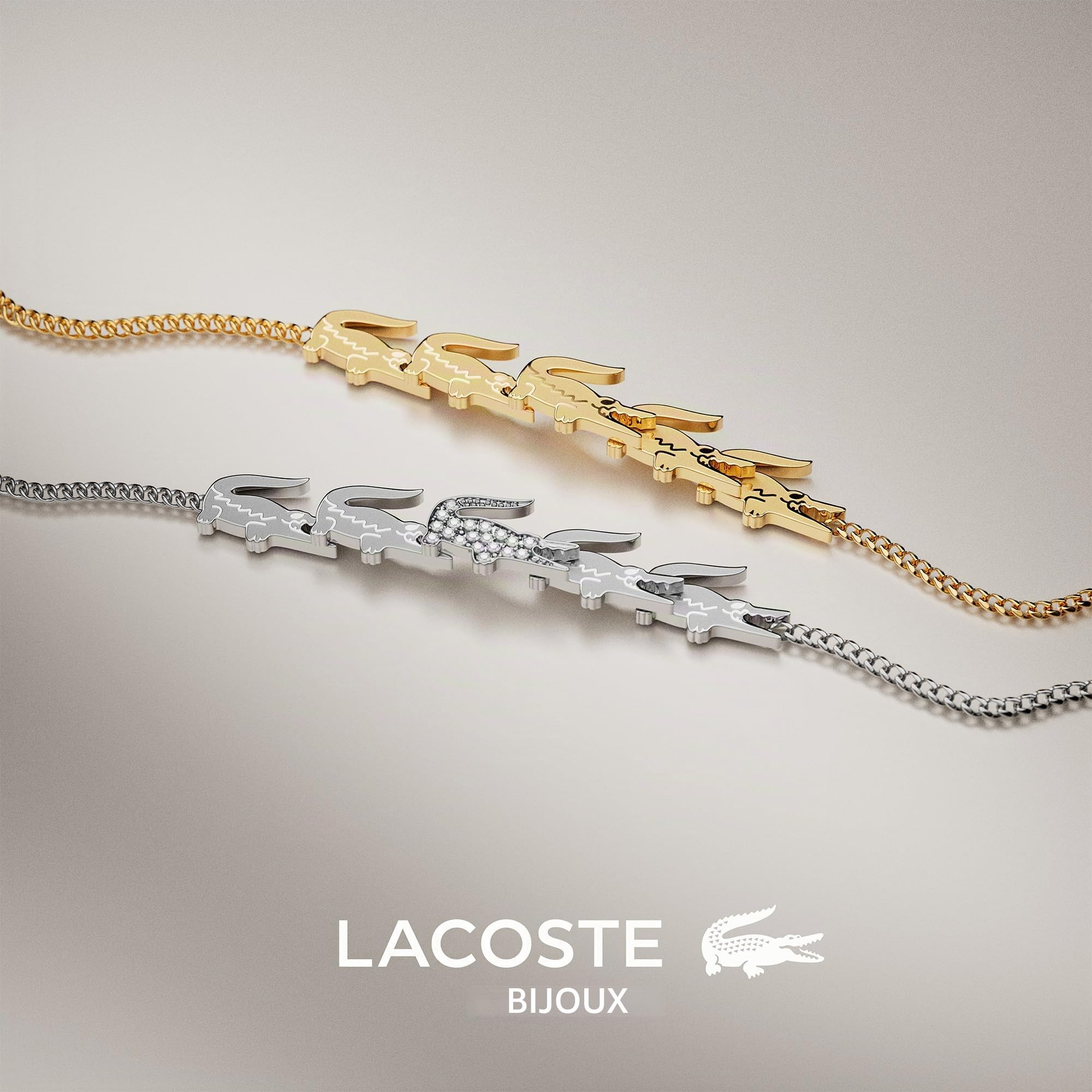 Lacoste Bracelet en chaîne pour Femme Collection CROCODILE disponible en version argentée, dorée ou or rose clair
