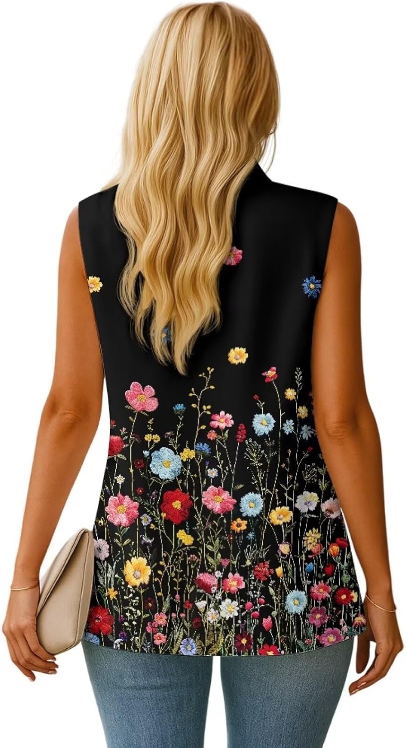 Biyejit Suit Vest for Women Tank Tops Sleeveless Button Open Front Waistcoat Vests with Pockets for Business Work Office