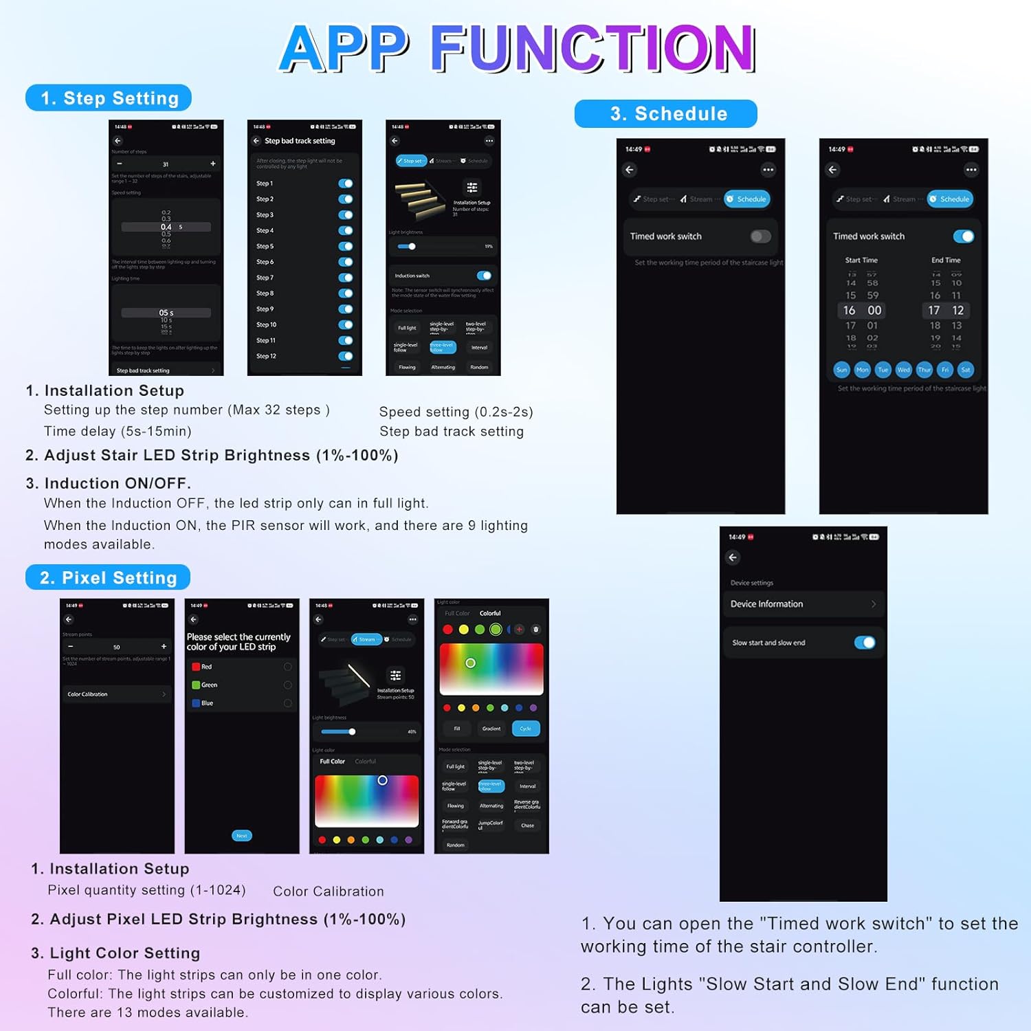 LED Stair Light Controller, Upgraded Controlled by APP & Remote 32 Channel PIR Sensor Dynamic Staircase Running Flow Light Automatic Controller for Stairway Step Light Indoor (Not Including Strip)