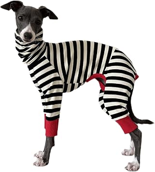 Italian Greyhound Sweater Onesie Clothes,Long Sleeve Turtleneck Whippet Pajamas Shirt,Classic Stripes Stretchy Four-Leg Jumpsuit for Small Medium Large Dogs