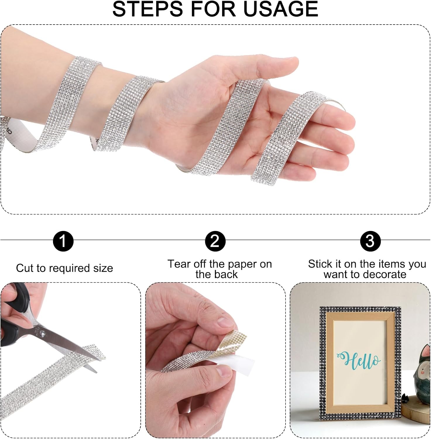 MECCANIXITY Self Adhesive Bling Rhinestone, 8 Yards Crystal Diamond Ribbon with 2mm Rhinestones Glittering Gems Sticker Tape for DIY Craft Car Phone, Dark Green