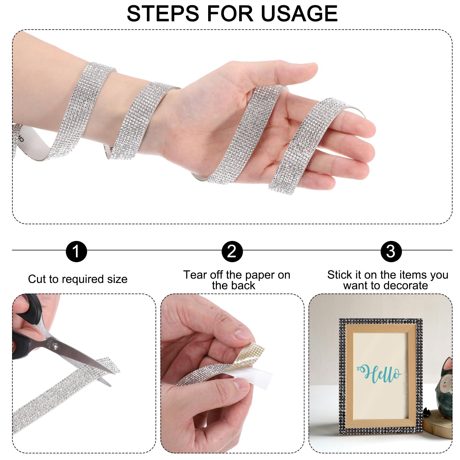 Self-Adhesive Rhinestone Ribbon - 8 Yards Bling Crystal Tape For DIY Crafts