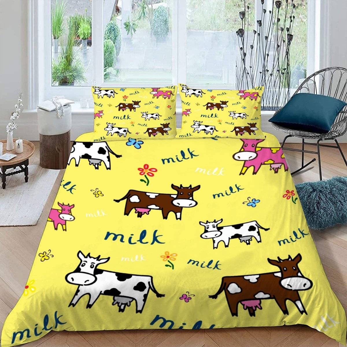 RFFLUX 3D Cows Single Duvet Cover Set 3 Pieces 135x200 Soft Microfiber Kawaii Animal Cow Quilt Cover with Zipper Closure Easy Care Bedding Set with 2 Pillowcase for Kids Boys Girls Teens — image 1