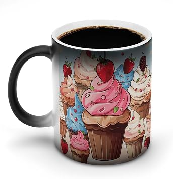 Funny Cupcakes And Ice Cream Color Changing Mug 11 Oz Heat Sensitive Ceramic Coffee Mugs with Hidden Design Temperature Changing Mug, Novelty Magic Cup Gift for Coffee Lover
