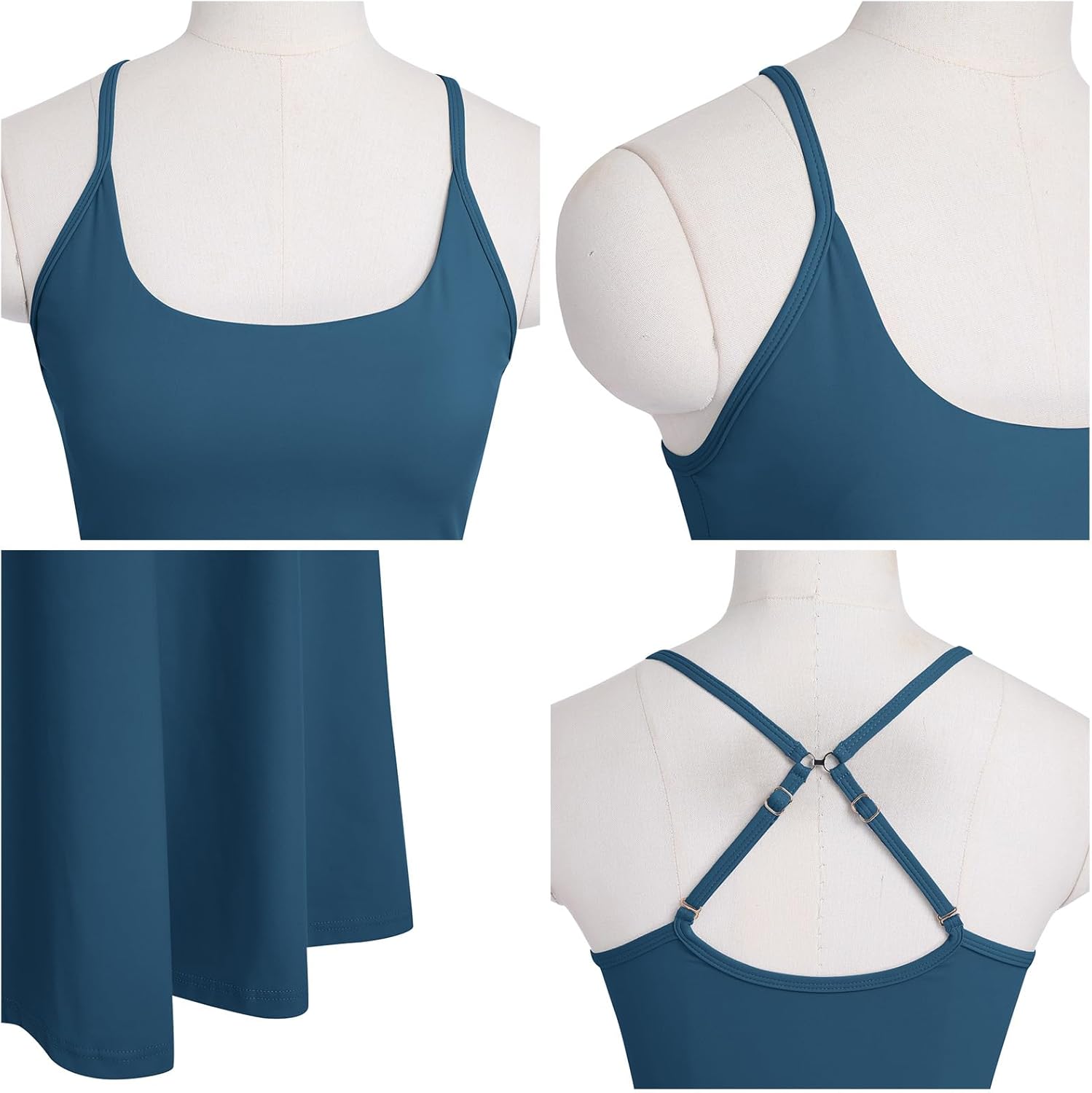 Women Athletic Dress with Built in Bra Adjustable Straps Side Split Workout Dress for Tennis Golf Midi Dresses for Women