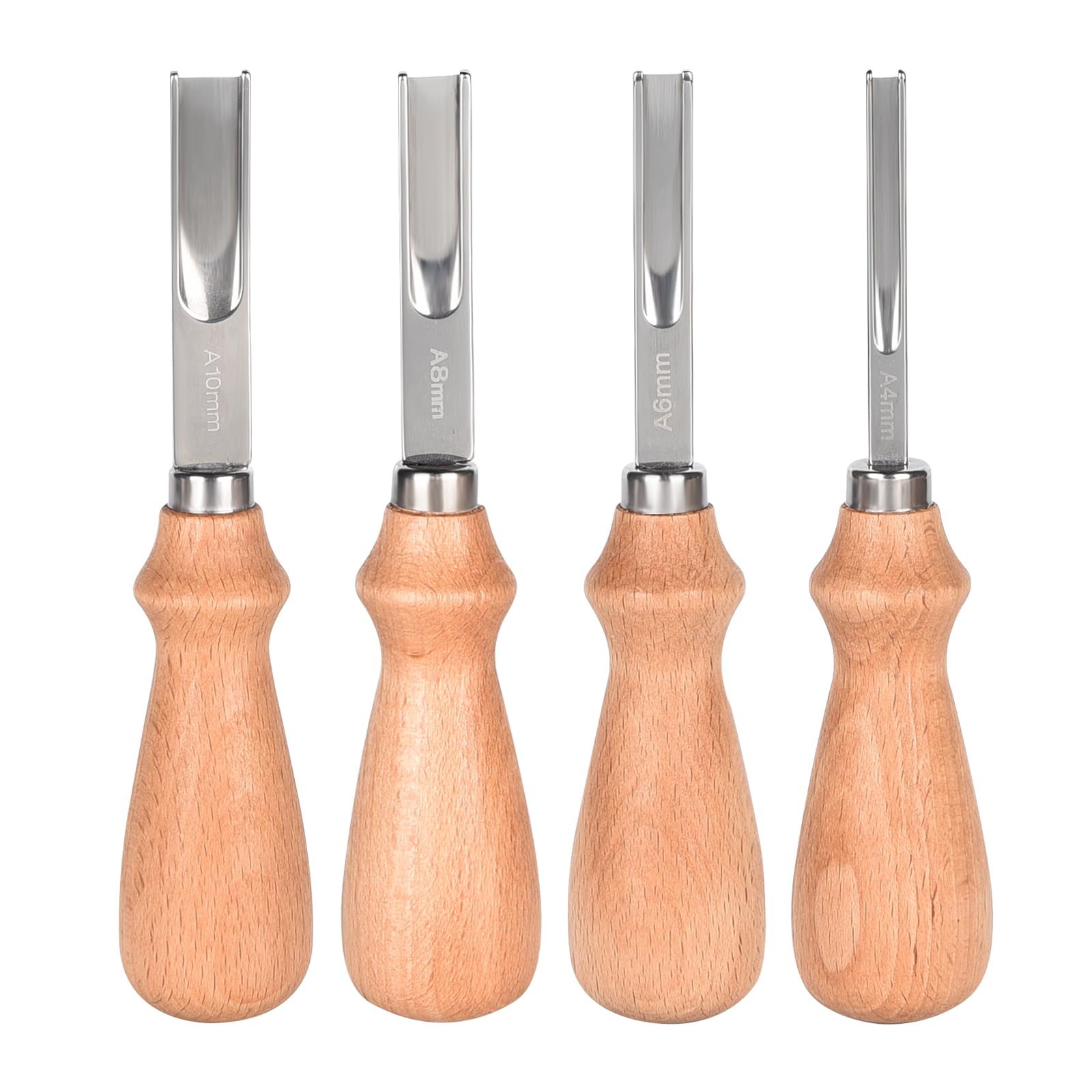 Leather Edge Skiving Beveler Tool Set 4mm 6mm 8mm 10mm Leather Edge Trimmer with Wooden Handle Leather Skiver for DIY Crafts Projects Leather Thinning Crafting Cutting Tools