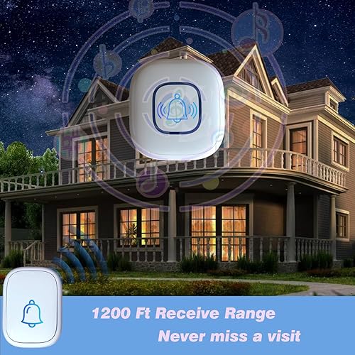 Miniatura 6 de Timbre inalámbrico, rango de 1200 pies, timbre lo suficientemente fuerte, 5 niveles de volumen y 52 timbres de puerta con LED intermitente