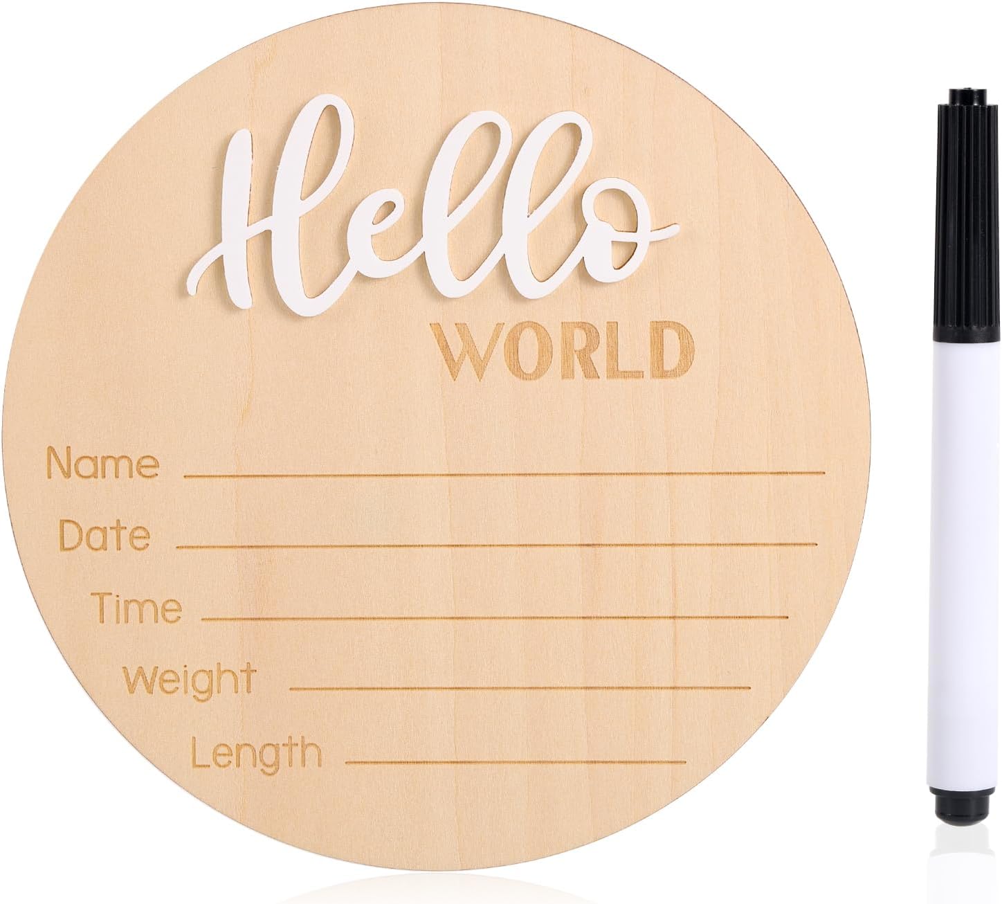 Baby Announcement Sign, 5.9in Wooden Hello World Newborn Signs Birth Announcement Sign Welcome Name Plaques for Newborn Boys and Girls Photo Props Baby Shower Hospital Nursery (Light Pink)