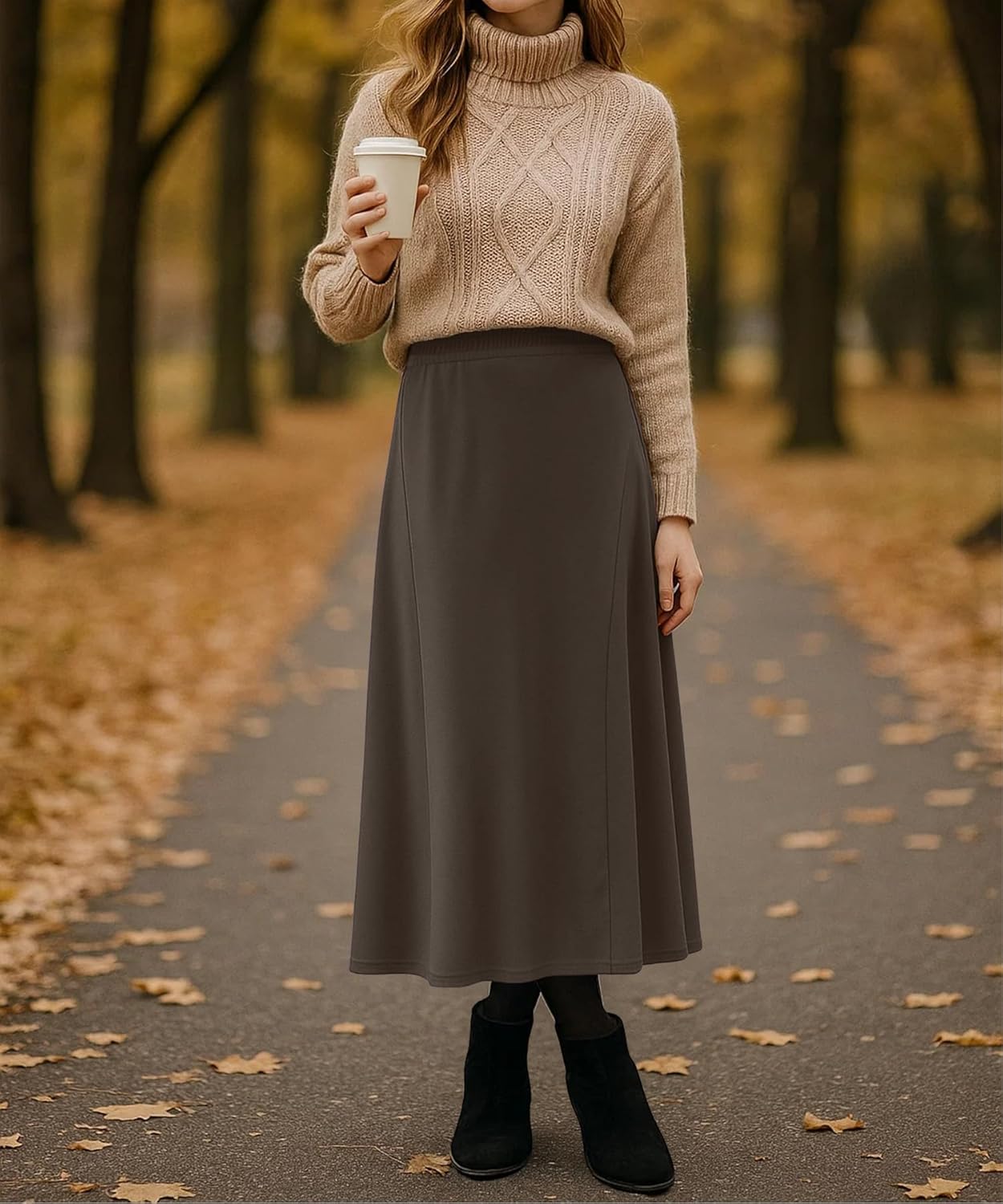 Long Skirts for Women Flowy Elastic High Waist Midi A-line Skirt for 2026 Casual Boho Trendy - Image 3