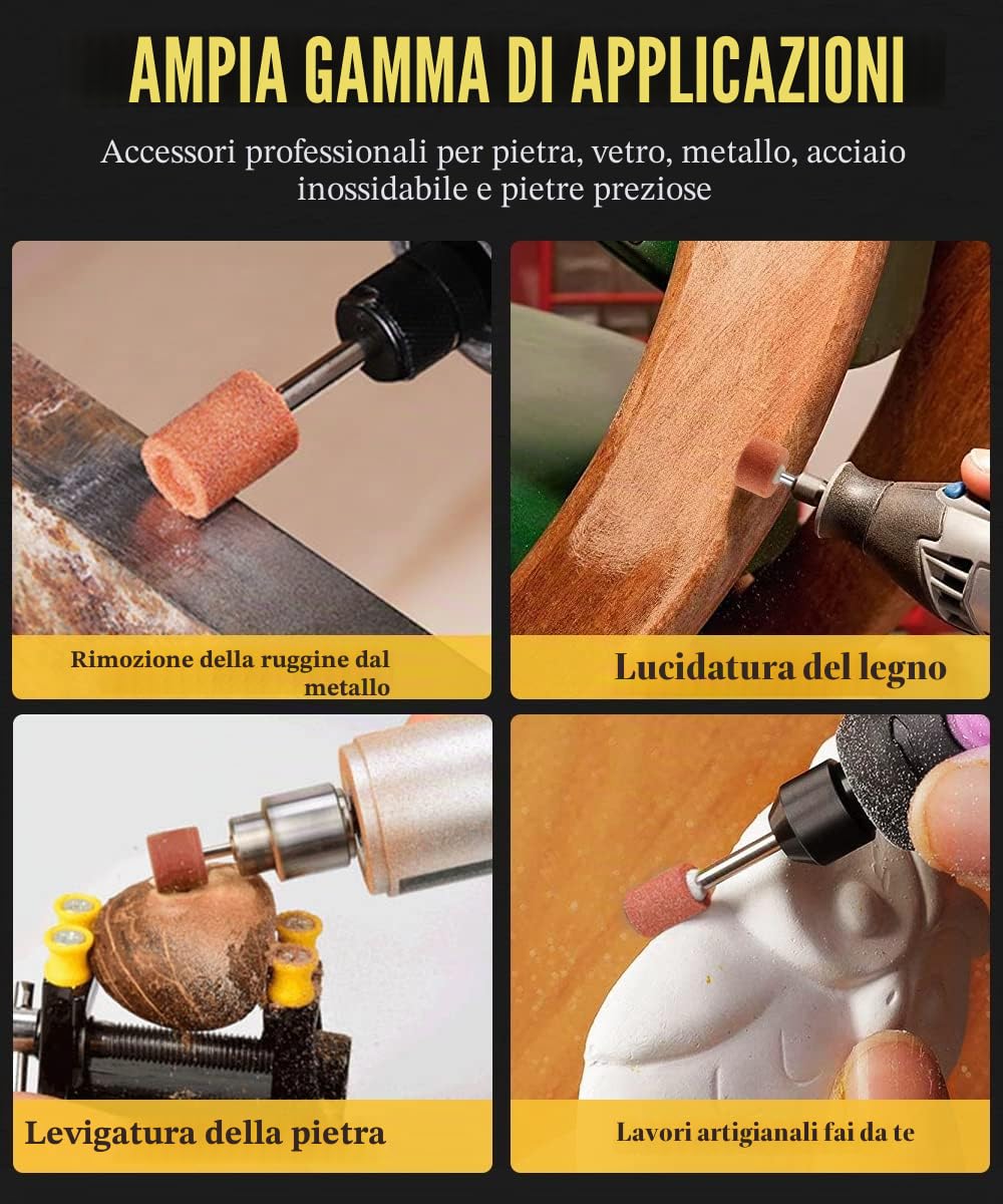Set di 42 accessori per mole in ossido di alluminio per utensili rotanti, mola con gambo da 1/8" per smerigliare e affilare il metallo