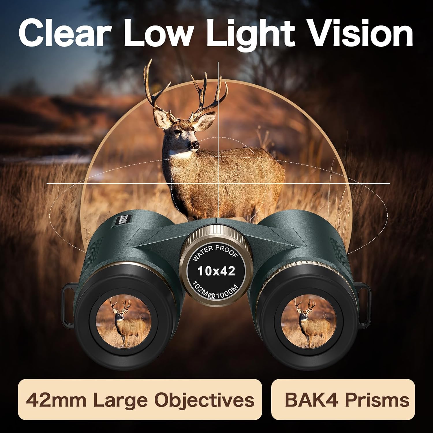 10x42 Binoculars for Adults, High Powered Bright Clear Optics with BAK4 Prisms, Waterproof for Bird Watching, Hunting, Wildlife Viewing(Green) - Image 3