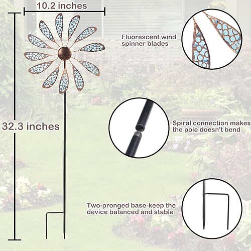Miniatura 4 de DREAMYSOUL Molinillos de viento al aire libre de 33 pulgadas, escultura de viento de metal, impermeable, fluorescencia, para decoración de jardín,