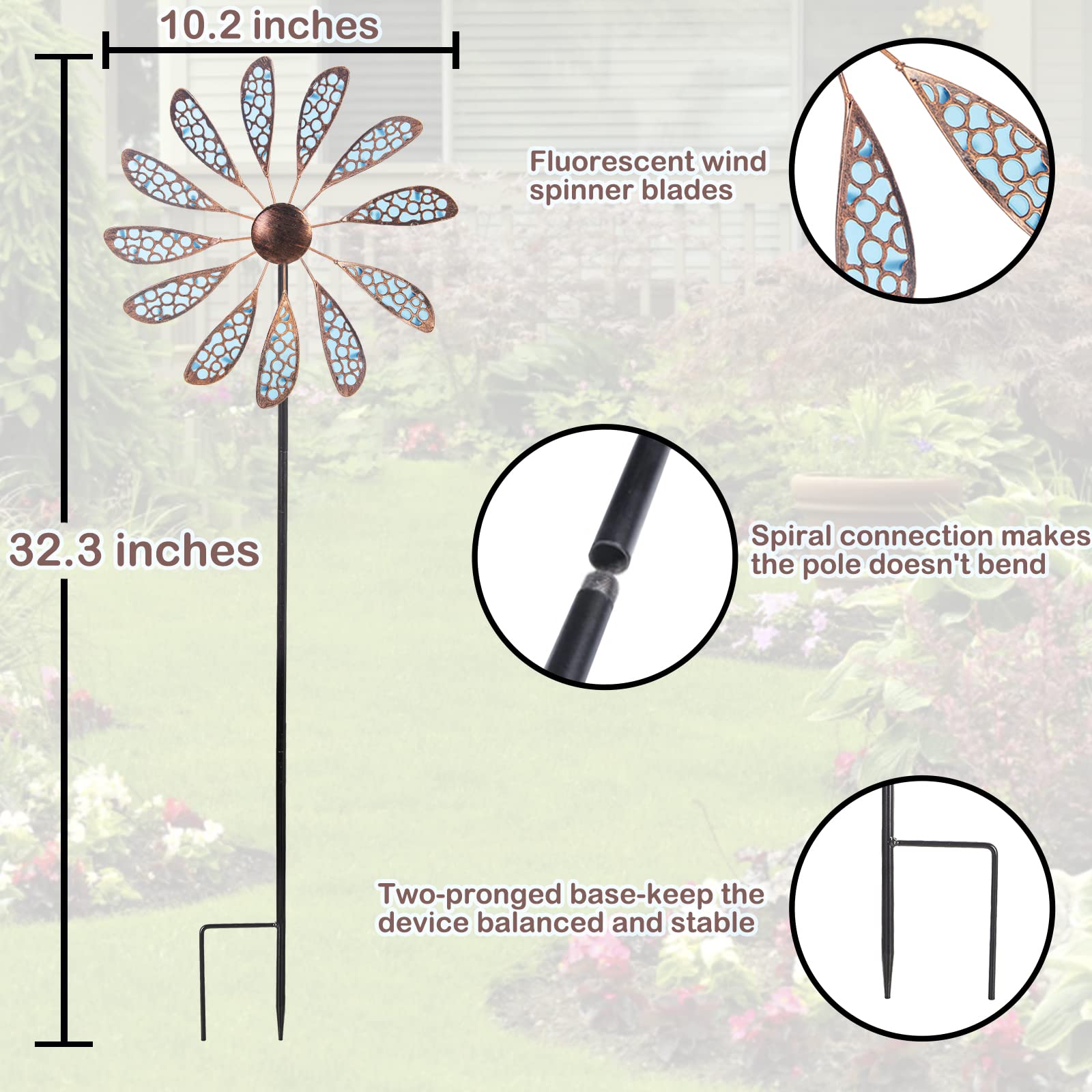 DREAMYSOUL Girandola a vento da esterno da 83,8 cm, in metallo, impermeabile, fluorescente, per giardino, patio, prato, decorazione