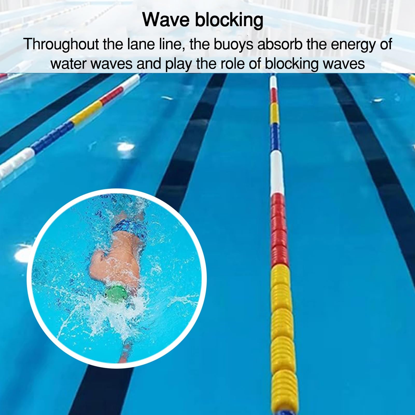 Schwimmendes Pool-Sicherheitsseil, 25 m Warnleine mit Hakenzubehör, geeignet für Schwimmbäder und Trennung von flachen Bereichen