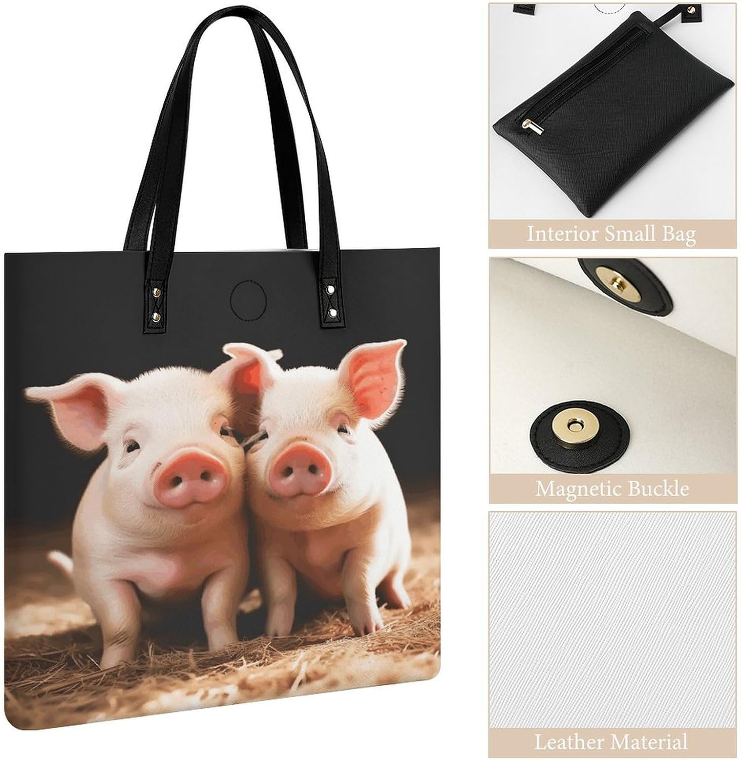 Cute Pigs Handbags Large Capacity, Tote Bag Stylish Slouchy, Shoulder Bags for Work Beach Travel And Shopping Grocery.