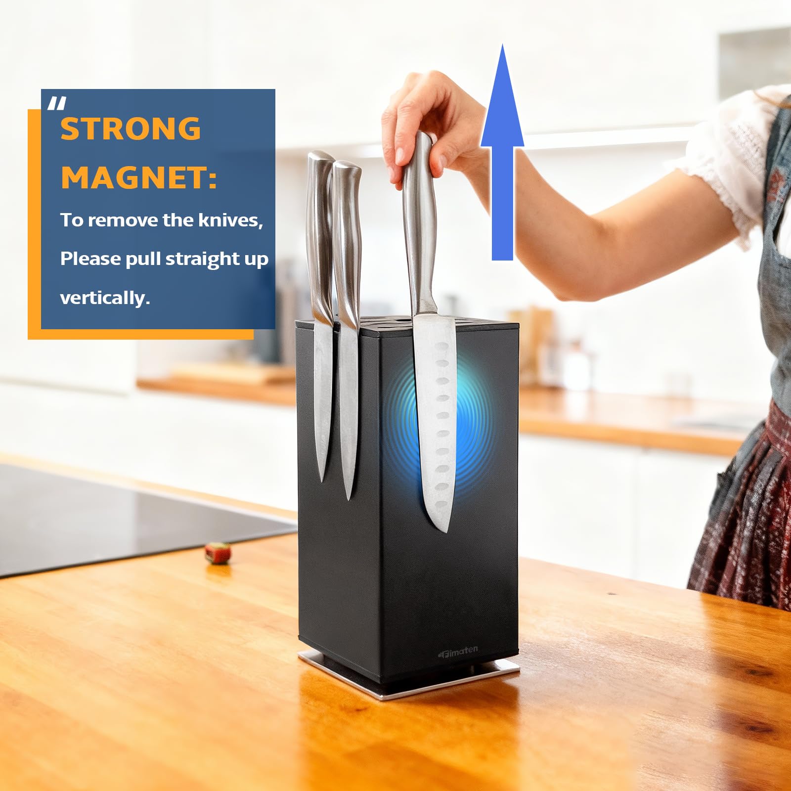 Magnetyczny blok na noże bez noża, czarny, obracany o 360°, magnetyczny blok na noże ze stali nierdzewnej, wysokiej jakości uniwersalny uchwyt na noże, niezaopatrzone bloki na noże, 24 x 11 cm