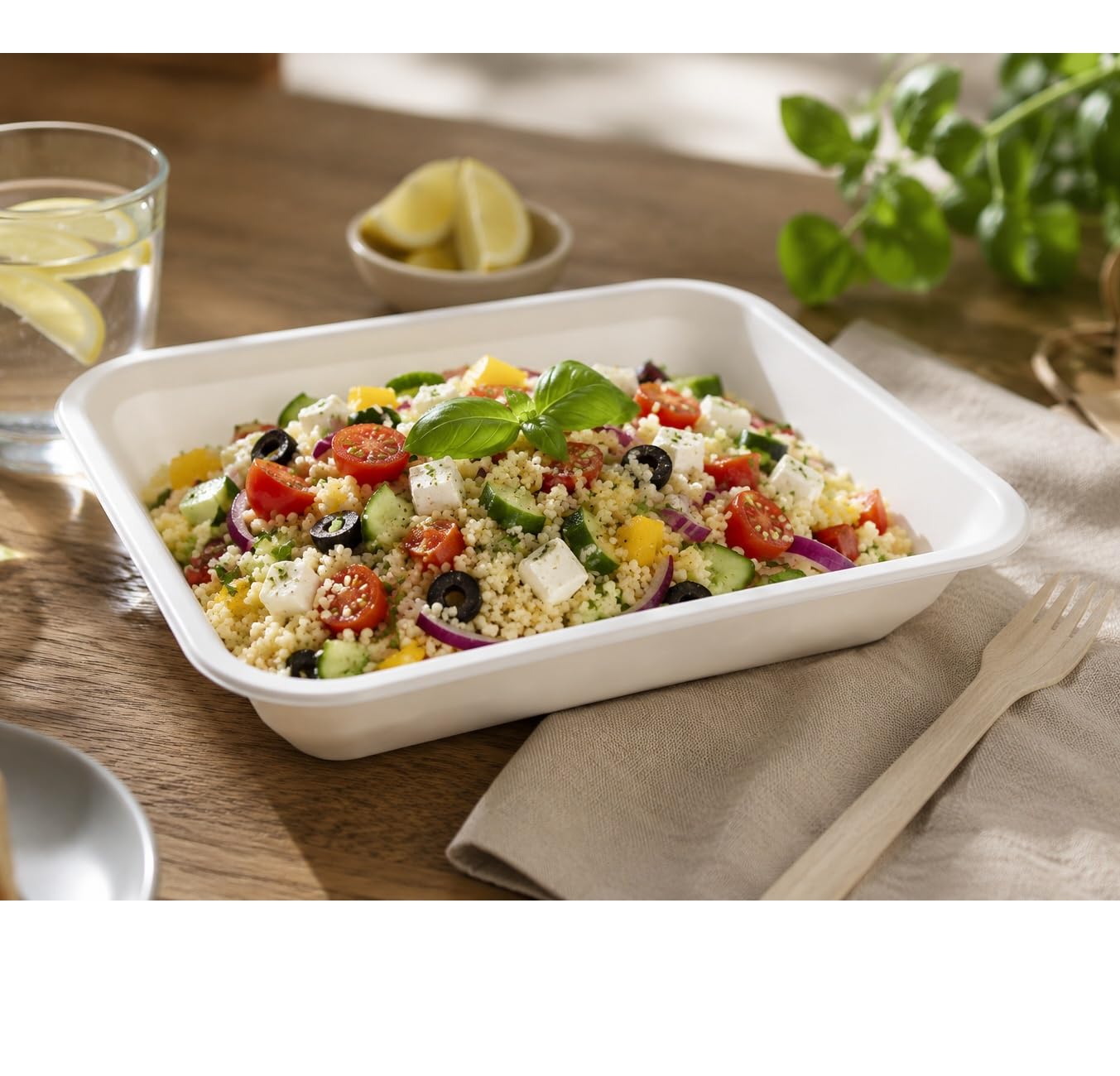 PacknWood - 50 Bandejas Sellable Blanco Pulpa | Ø22,7 cm | Hostelería Catering, Desechable, Ecológico, Microondable, Take Away