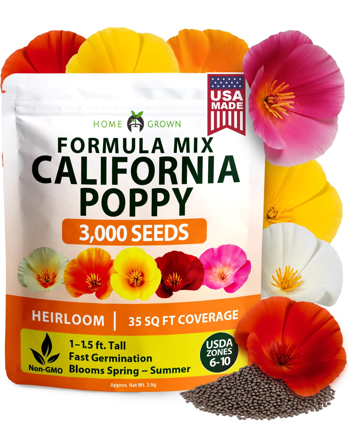 HOME GROWN California Poppy Formula Mix 3000 Seeds Eschscholzia californica