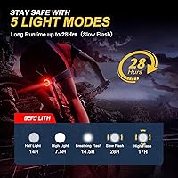 Vista 3 de 220° Wide Visible Safety Flashlight Bike Tail Light with 150 Lumens, IPX6 Waterproof,Type-C, Alarm Mode, Easy Install Bicycle Back Light
