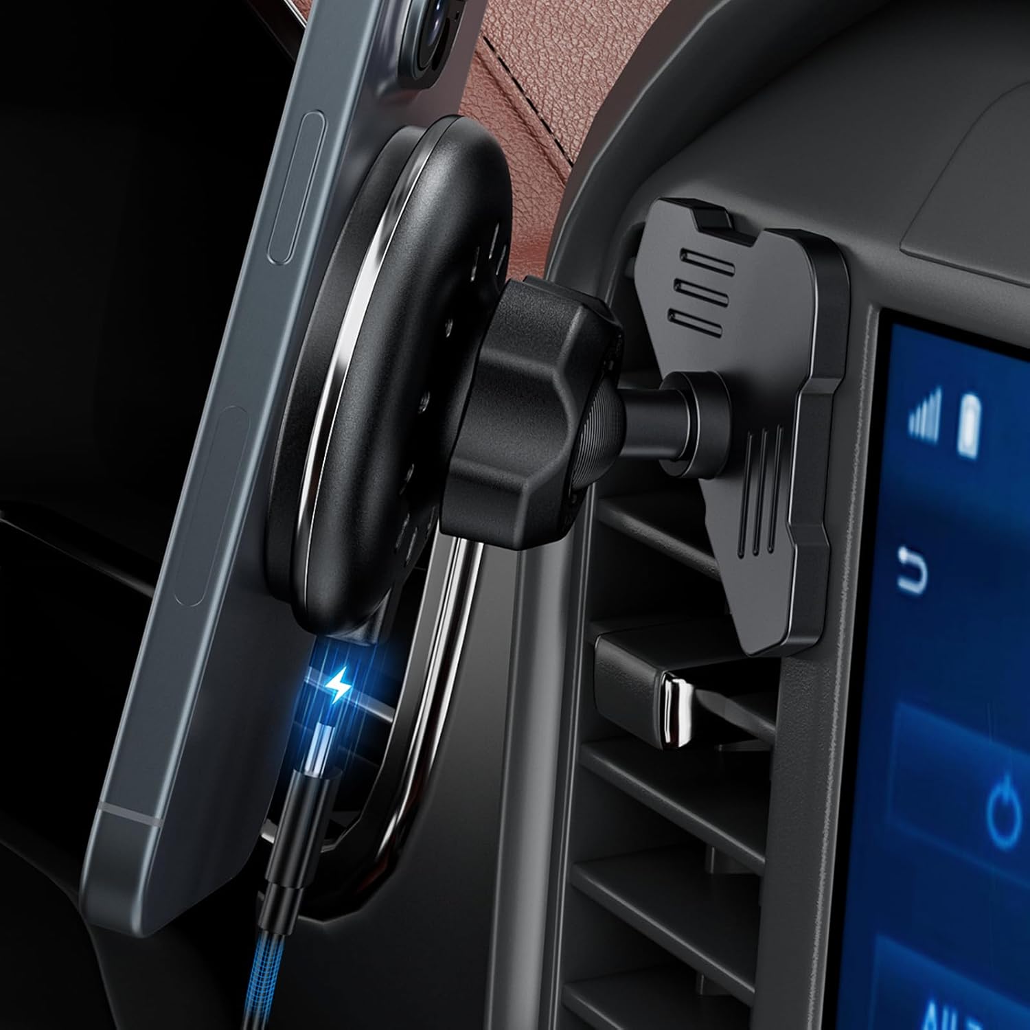 Car Vent Wireless Charger Magnetic Phone Mount Compatible with 2021-2025 Ford F-150, 2023-2025 Super Duty F250/F350/F450, Metal Phone Holder Cradles Bracket Stand for All Smartphones (No Socket Arm)