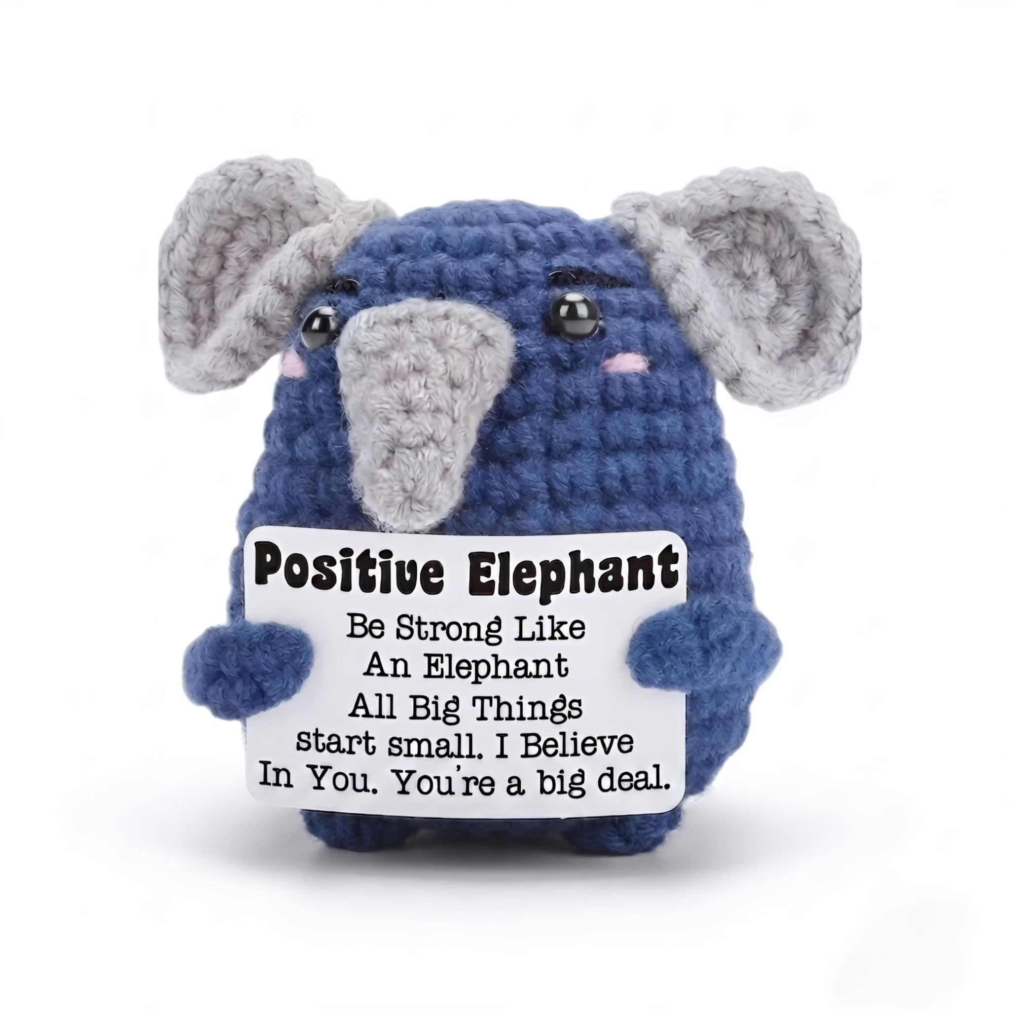 Mior Care Positive Elephant Crochet Plush โ Handmade Knitted Doll with Inspirational Card, Emotional Support Gift for Women Men Friends, Cute Desk Decor Encouragement Present โ image 1