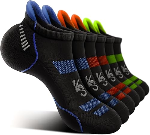 KEMISANT Calcetines de correr para hombre, 6 pares, calcetines de compresión atléticos acolchados para hombres, soporte de compresión para caminar y