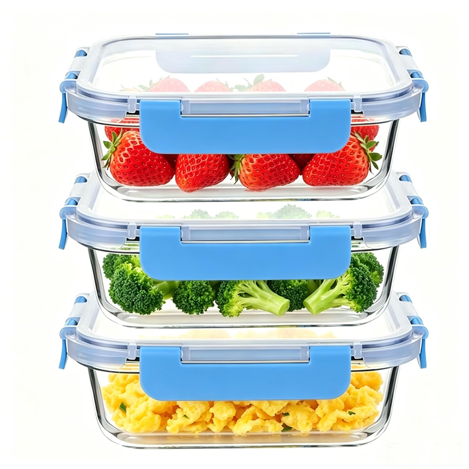 Lydlrum 3 Pack 700ml Stackable Glass Food Storage Containers with Airtight Lids, Glass Meal Prep Container for Lunch, Pantry Organizers and Storage, for Microwave, Oven, Freezer and Dishwasher