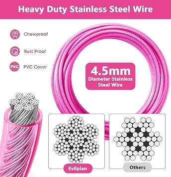 Dog Tie Out Cable 20FT-300Lbs,Heavy Duty Dog Leads&Tether for Yard with Swivel Hook,Small Large Dogs Leash Line for Outside,Rust Chew Proof Dogs Run Cable for Outdoor Camping (Pink, 20FT)