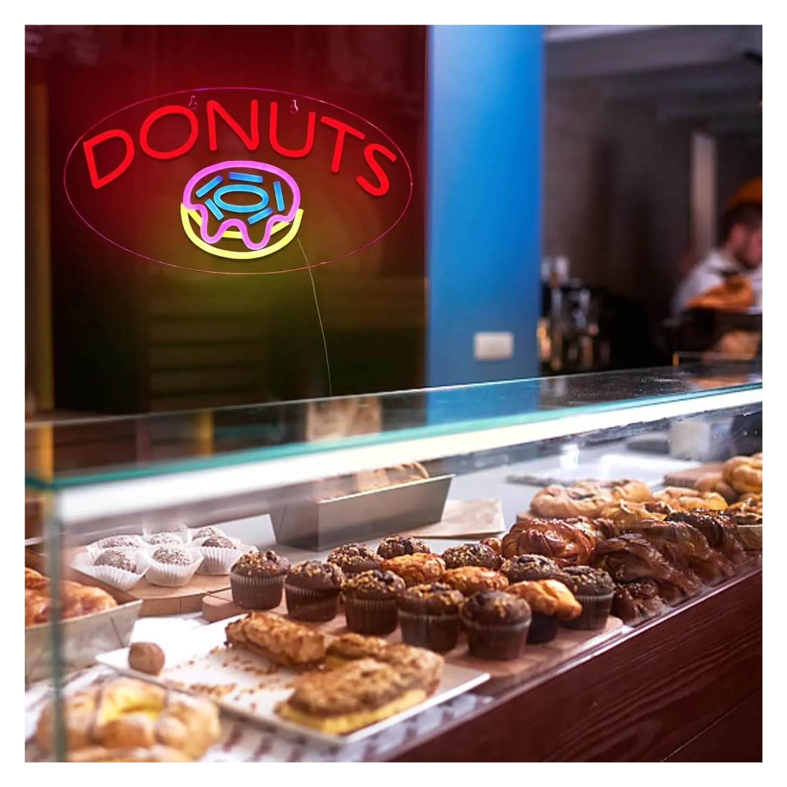 Decoración Lámparas Letreros De Neón Donut Para Negocios Alimentación Por USB, Brillo Ajustable Letras DONUTS Luces De Neón Adecuadas Para Decoración Paredes 22.86cmx40.64cm
