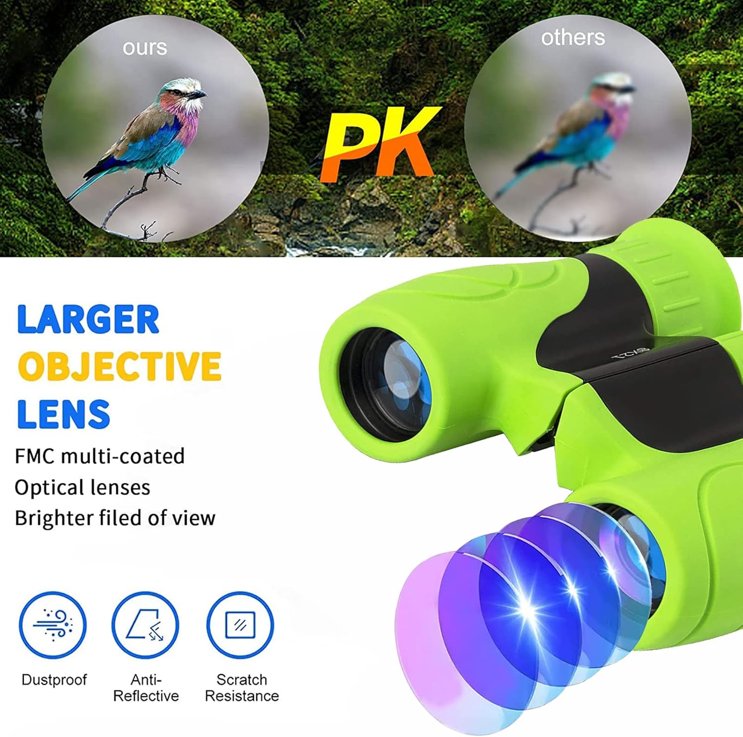 Kids Binoculars,Shockproof 8 x 21 High Resolution Compact Kids Binoculars Real for 3-12 Boys and Girls,Perfect for Bird Watching, Hiking,Camping,Travel, Christmas Birthday Gift - Image 2