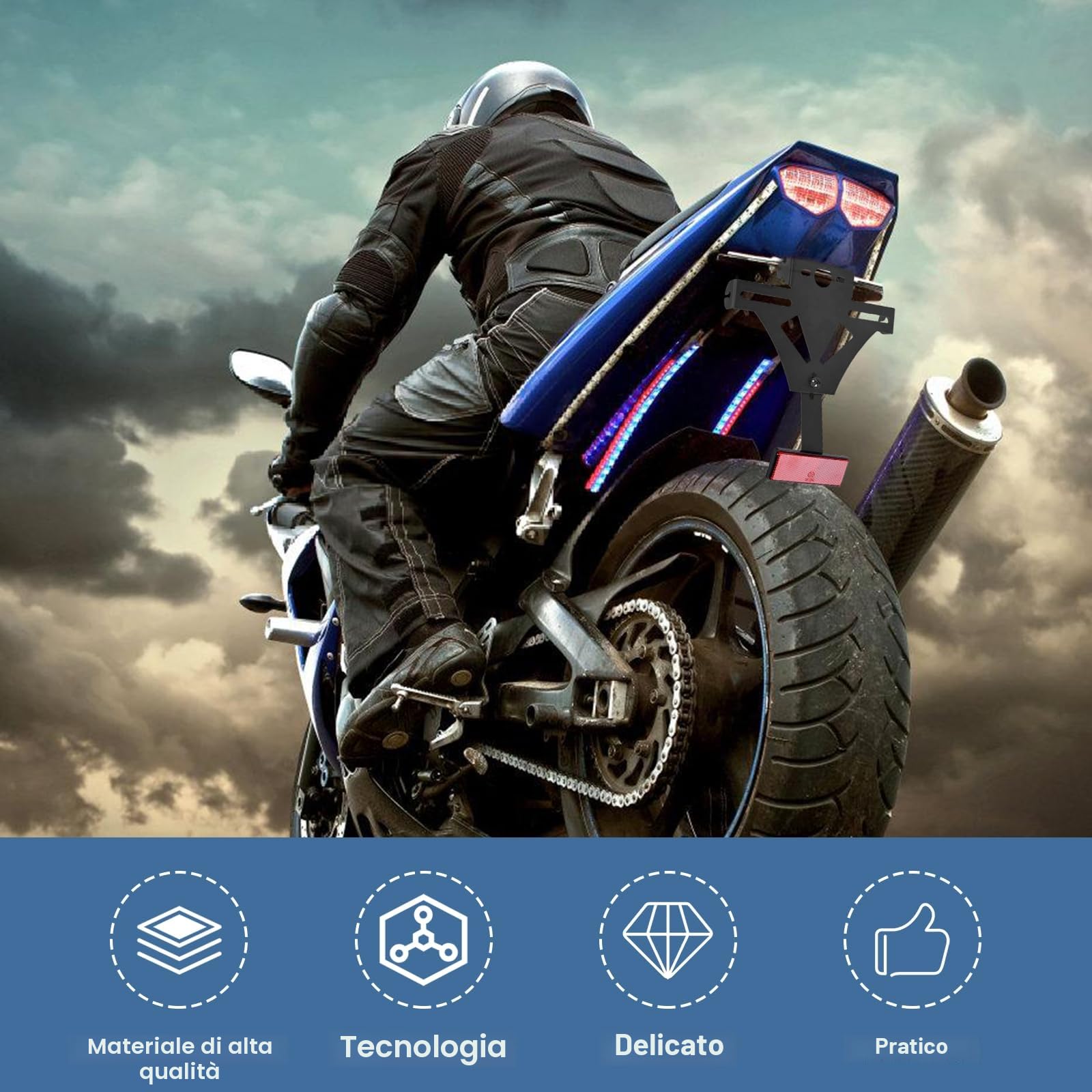 Porta targa moto: Porta targa universale regolabile, supporto per licenza con luce di riconoscimento per la maggior parte dei modelli di moto più diffusi
