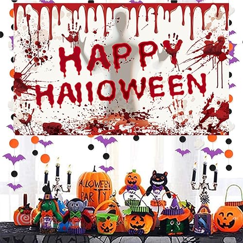 Miniatura 3 de Telón de fondo de Feliz Halloween, 70.87 x 43.31 pulgadas, decoración de fiesta aterradora, suministros de decoración para patio, interior y